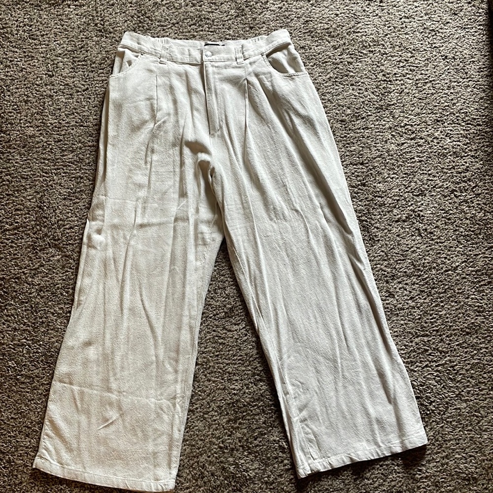 Beige Wide Leg Trousers